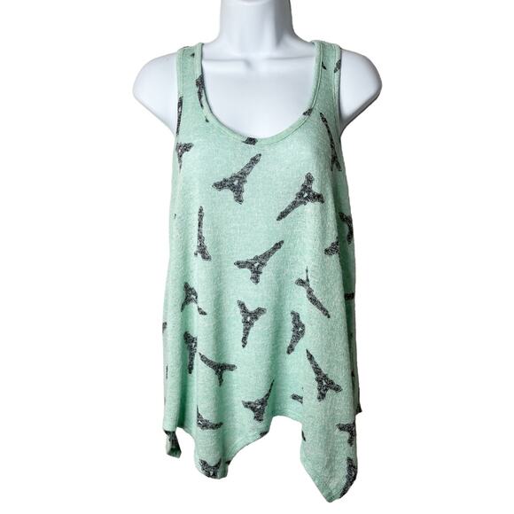 No Boundaries Women Knit Tank Top M Mint Green Eiffel Tower Racerback Asymmetric - Picture 1 of 9